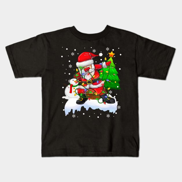 Santa Christmas Lights Dabbing Through The Snow Dabbing Santa Snowman Xmas Kids T-Shirt by springins